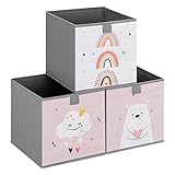 Navaris Kinder Aufbewahrungsbox 3er Set - Regal Aufbewahrung 28 x 28 x 28 cm Spielzeugkiste - 3x Spielzeug Box faltbar - Wolke Motiv Kisten mit Griff - Rosa Weiß