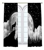 Assos Home Wild Animal Bedruckter Vorhang / Schlafzimmer Esszimmer Wohnzimmer Abdeckungen Set mit 2 Paneelen – Mehrdimensionale Heulender Wolf Silhouette, Schwarz