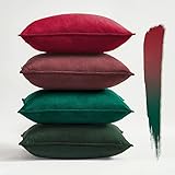 Topfinel Kissenbezug 45x45 cm Weihnachten grün und rot 4er Set Samt Kissenbezüge Kissenhülle Dekokissen sofakissen deko für Sofa Schlafzimmer Wohnzimmer Balkon Kinder flauschig