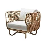 WAEYZ Metall Rattan Stuhl, Patio Esszimmer Stühle, Indoor Lounge Recliner, Faul Balkon Rückenlehne Sessel, Outdoor Patio Garten Rattan Gepolsterte Sofa Stuhl