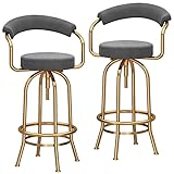 Barhocker, mechanisch verstellbar, Drehstuhl, Moderne Esszimmer-Hocker, Samt-Rückenlehne und runde Fußstütze, 2 Stück (Farbe: Rosa) (Grau)