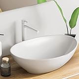 VMbathrooms Premium Waschbecken Oval mit Lotus-Effekt | Aufsatzwaschbecken für das Badezimmer und Gäste-WC | Waschschale ohne Hahnloch und ohne Überlauf | Rein-weißes Aufsatzbecken
