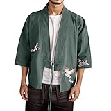 Gefomuofe Herren Japan Kimono Strickjacke Sommer Yukata Herren Kimono japanische männliche Karate Strickjacke Lässige Strickjacke für Herren Lose Obi Yukata Jacke Streetwear