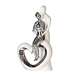 GILDE Moderne Deko Skulptur Figur - Romanze - aus Keramik - weiß-Silber - Höhe 33,5 cm Breite 19,5 cm