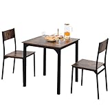 Bartisch Set 3-teilig, Esszimmergruppe Esstisch mit 2 Stühlen,Küchenbar Sitzgruppe, Essgruppe mit Metallgestell, Küchentisch aus Holz, für Balkon & Esszimmer, Wohnzimmer und Bistro (Brown)