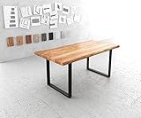 DELIFE Esszimmertisch Edge Akazie Natur 180x90 XL Kufengestell Schwarz Live-Edge Esstisch Gestell: Metall Kufe