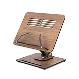 Vigo Wood Buchständer zum Lesen 360° verstellbar, Hölzerner Laptop-Ständer, Kochbuchhalter, Notenständer, mit Mehreren Höhenwinkeln und faltbarem Design inklusive Seitenklemmen