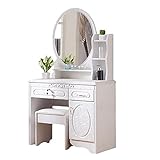TEmkin Schminktisch-Set, Schminktisch mit Spiegel, 3 Schubladen und gepolstertem Hocker, europäischer Holz-Schminktisch, Schlafzimmer-Möbel für Mädchen, einfach zu montieren