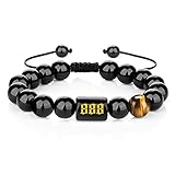 Whoiy Armreif Herren, Armband Schwarz Herren Achat Trendiges Perlenarmband mit Zahlen Geburtstagsgeschenk Perlenarmband für Ihn 18cmx10mm
