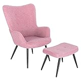 WOLTU Relaxsessel Lehnstühle Vintager Retro Sessel Polstersessel mit Hocker Fernsehsessel Ohrensessel Sherpa Fleece Rosa SKS29rs