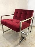Bador Decoration Chesterfield Sessel Chesterfield Stuhl Rot Silber Edelstahl Samtstoff