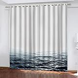 Verdunkelungsvorhang Kinderzimmer Junge Mädchen, 3D Meer Natürliche Landschaft Druck Vorhänge Blickdicht Für Wohnzimmer Schlafzimmer Fensterdekoration, Gardinen Küche Ösenschal 2Er Set 260X280cm