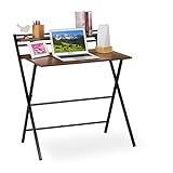 Relaxdays Schreibtisch klappbar, platzsparender Bürotisch, Ablage, Home Office, Jugendzimmer, 92x84x60 cm, braun/schwarz, PB, Eisen, 92 x 84 x 60 cm