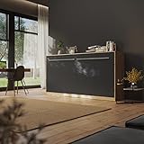 Schrankbett Standard 90x200 Horizontal Wildeiche/Anthrazit ausklappbares Wandbett, ideal geeignet als Wandklappbett fürs Gästezimmer, Büro, Wohnzimmer, Schlafzimmer…
