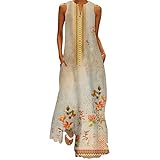 LOPILY Damenmode Sommerkleider Boho Strand Blumenmuste Lang Kleider A-Linie Seitenschlitz Maxikleid Partykleid Einfach Freizeit Leinen Frauenkleid