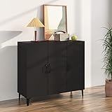 JUNZAI Sideboard, Schlafzimmer Kommode, Komodenschrank, Küchenschrank, Commode, Flurkommode, Schrank, Schlafzimmerkommode, Schwarz 90x34x80 cm Holzwerkstoff