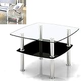 SRIMU Couchtisch Aus Gehärtetem Glas/Einfacher Moderner Kleiner Runder Tisch/Sofa-Ecktisch Aus Edelstahl/Kleiner Quadratischer Mini-Tisch,A
