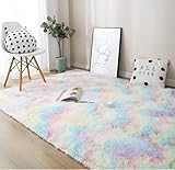 NIULAA Hochflor Teppich 80x160 Bunt Modern Flauschig Weich Teppich Wohnzimmer Kinderzimmer Deko Schlafzimmer Flur Läufer Outdoor Carpet Langflor Fellteppich Kunstfell Shaggy Einfarbig Bettvorleger