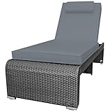 RS Trade Sonnenliege Monza Silber/Grau - Outdoor Liege mit beständigem Poly-Rattan-Geflecht - verstellbare Rückenlehne & breite Liegefläche - inkl. Kopfteil und Auflage