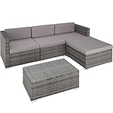 TecTake Polyrattan Lounge inkl. Sitzkissen, Rückenkissen und Glastisch, Balkon Möbel, Lounge Gartenmöbel Set für die Terrasse, den Balkon oder den Garten - grau