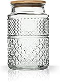 FANTESTICRYAN Groß Vorratsdosen Glas, Lebensmittel Lagerung Vorratsglas mit Bambus-Deckel, Küche Container 1800ml Dekorative Vorratsgläser für Snack Kekse Kaffee Nüsse luftdicht Glasbehälter (Rund)