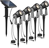 SUNTHIN LED Solarstrahler,4-in-1 Solar Landschaftsstrahler,Niederspannung, auto on/off, 4W Solar Außenstrahler, IP65 wasserdicht für Garten,Hof,Bäume,Rasen