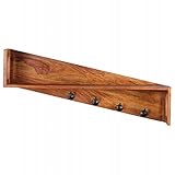 Wohnling Wandgarderobe Pali Massivholz Sheesham Design Wand-Paneel 87 cm Garderoben-Haken Wandregal Kleiderhaken Echt-Holz Hängegarderobe Natur-Produkt Klamottenhaken Holzregal zum Aufhängen Unikat