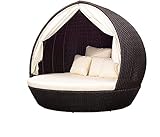 Strandkorbwerk Liegeinsel Hillock Daybed Mocca Duo mit Vorhängen - 360°-Drehtechnik Polyrattan Sonneninsel Gartenlounge Gartenliege