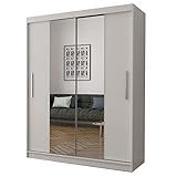 Fabryka Mebli Idźczak Schiebetürenschrank, eleganter Kleiderschrank Schrank Garderobe Spiegel Vista 01, Schlafzimmer- Wohnzimmerschrank Schiebetüren Modern Design (Weiß/Weiß)