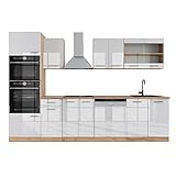 Vicco Küchenzeile Küchenblock Einbauküche R-Line 300 cm Mikrowellenumbauschrank Eiche