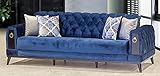 Casa Padrino Chesterfield Schlafsofa Blau/Schwarz/Gold 222 x 90 x H. 80 cm - Modernes Wohnzimmer Sofa - Chesterfield Möbel - Wohnzimmer Möbel