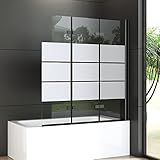 Duschwand für Badewanne 120x140cm 3-teilig Glas Faltbar Gestreift Duschabtrennung, Schwarz Badewannen Badewannenaufsatz Duschtrennwand, Klappbar Badewannenwand mit 5mm Sicherheitsglas