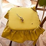 HGTRH Sitzkissen Waschbar 43x45, Stuhlkissen mit SchleifenbäNdern, mit ReißVerschluss RüSche Baumwolle rutschfest Weiches für Küche oder Esszimmerstuhl Sitzauflage Yellow