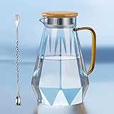 Wasserkaraffe,1.5L Karaffe Glas mit Deckel Glaskaraffe mit Fruchteinsatz Rautenmuster Karaffe aus Borosilikatglas Hochwertiger Wasserkrug für Kaffee,hausgemachten Eistee und Saft