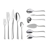WMF Virginia Besteck Set 12 Personen, 66 teilig, 60 Teile mit Servierbesteck, Hohlheftmesser, Cromargan protect teilmattiert, kratzbeständig