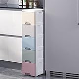 DnKelar Nischenschrank schmal, Nischenwagen mit Rollen, PP-Kunststoff, Platzsparend, Nischenwagen 18cm breit (Bunt-5)