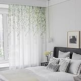 M&W DAS DESIGN Gardinenschal Blätter Bedruckt Store Gardinen halbtransparent Stoff Voile Dekoschal lichtdurchlässig Fensterschal Ösenschal weich (1 Stück)