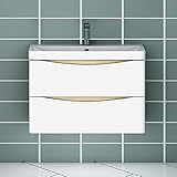 Badmöbel-Set,Waschbecken mit Unterschrank,Waschtischunterschrank,80cm Weiß+Eiche