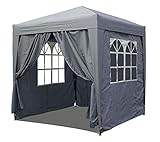 QUICK STAR Pop-Up-Pavillon 2 x 2 m Smoky Grau mit 4 Easy-Klett Seitenwänden 2 mit Reißverschlüssen