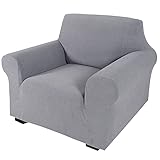 DSHUB Wasserdichter Jacquard-Stretch-Sofa-Schonbezug, Spandex-Sofa-Schonbezug, Rutschfester Couchbezug, Möbelschutz, Stretch-Liegestuhl-Schonbezüge für Haustiere, Katzen, Hunde, Hellgrau, 1 Sitzer