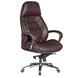 FineBuy Designer Bürostuhl Bezug Echtleder Braun Schreibtischstuhl bis 120 kg | XXL Design Chefsessel höhenverstellbar | Drehstuhl ergonomisch mit Armlehnen & hoher Rückenlehne | Wippfunktion