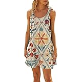Topassion Damenkleider Sommer, Elegant Print Cocktailkleider Leicht Dünn Kleid Sommer Strandkleid Festliches Kleid Mädchen Vintage Clothes Summer Dress for Women Abschlusskleid Orange 3XL