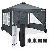 COBIZI Pavillon 3x3m Faltpavillon Wasserdicht PVC Beschichtung Pavillondach UV Schutz 50+, mit 4 Seitenteilen für Pavillon 3x3m, Pop up partyzelt Garten Pavillion Zelt inkl.4 Sandsäcke（Grau）