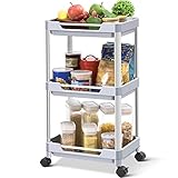 APEXCHASER Küchenwagen, 3 etagen Metall Rollwagen, Servierwagen mit Rollen, Allzweckwagen für Küche Badezimmer Küchenwäscherei Büro, Grau