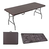 Increkid Gartentisch Klappbar Klapptisch Campingtisch mit Tragegriff,180 x 76 x73 cm, für 8 Personen, Rattan-Optik aus Plastik, Stahlgestell, belastbar bis 150kg, Partytisch für Garten