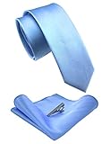 RBOCOTT 6,1 cm einfarbige schmale Krawatten- und Einstecktuch mit Krawattenklammer-Sets für Herren (6 cm), hellblau, One size