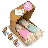 ADLASHA Strandtuch XXL Saunatuch 2er Set 100x180 cm 100% Baumwolle OEKOTEX Zertifiziert Hamamtücher groß Badetuch Sauna Peshtemal Handtuch für Strand und Baden (Mint/Pink)