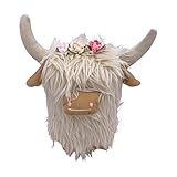 Puppenwagen Kuh sitzende Haltungssimulation Schottisches Vieh Tierplüschpuppe Rinderplüschpuppe (White, One Size)
