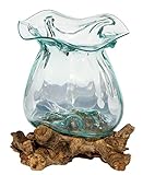 Geschenk-Idee Dekoration Wohnung Gamal Wurzel-Holz Glas-Vase Teakholz Handarbeit Vase (Ø Glas 16-19 cm Pott L)