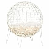 Pawhut Rattan Katzenkorb Katzenhöhle Katzenhütte Katzenbett mit Kissen erhöhtes Design Haustierbett Cremeweiß Ø45 x 57H cm